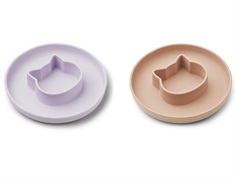 Liewood cat light lavender/rose mix plate Gordon silicone (2-pack)
